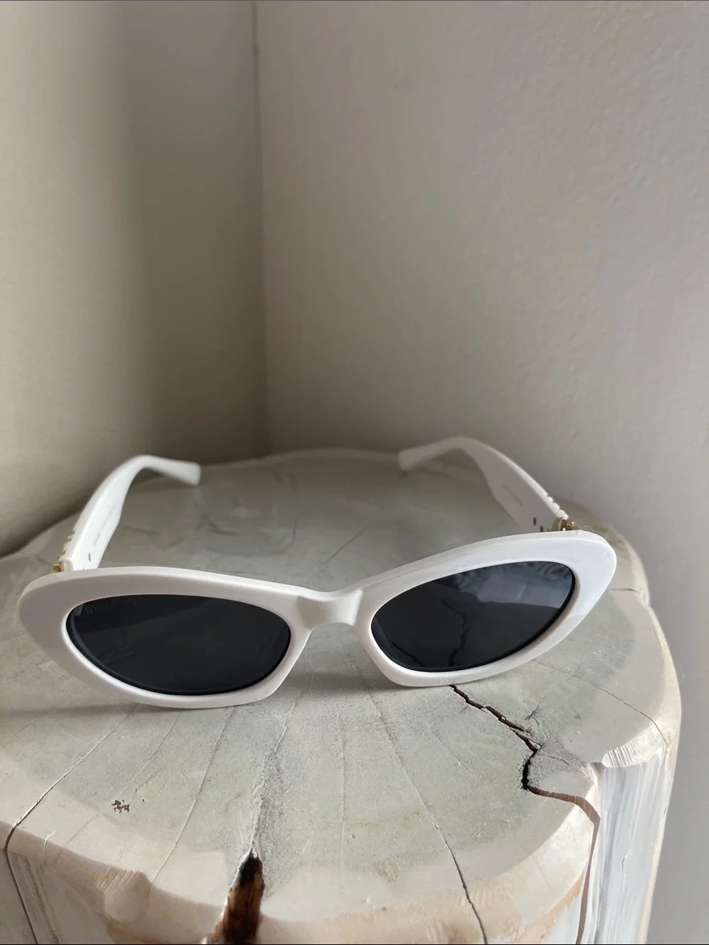 Miu Miu White Cat-Eye Sunglasses with Gold Accent Authentic